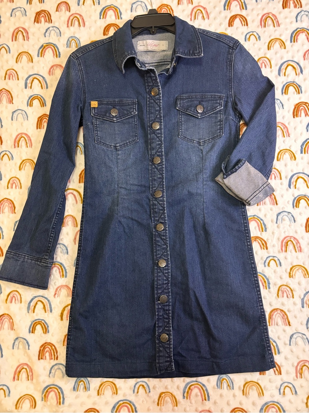 Lola Jeans Dark Blue Button-Front Denim Dress